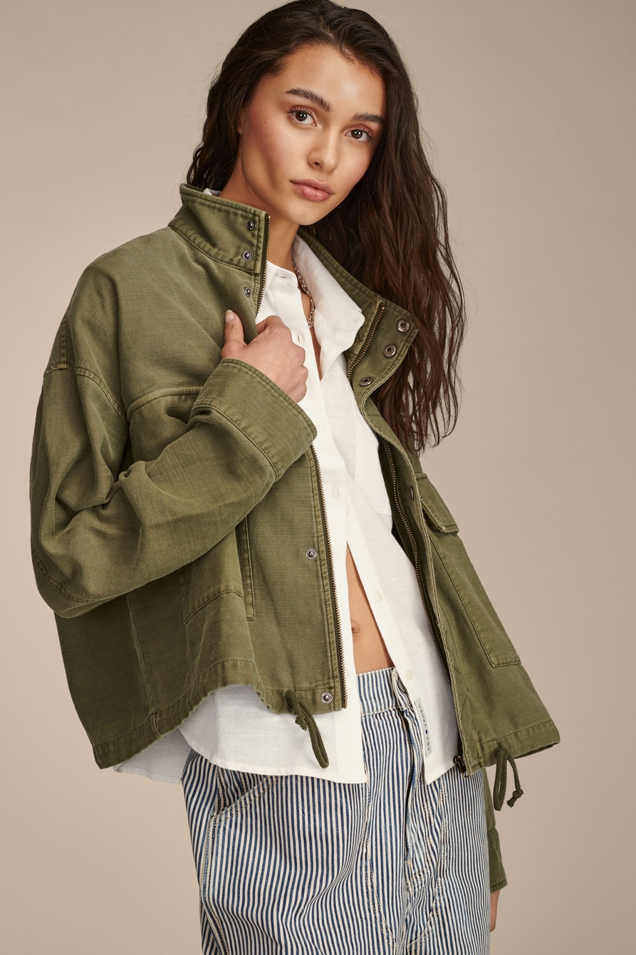 utility cropped trench jacket